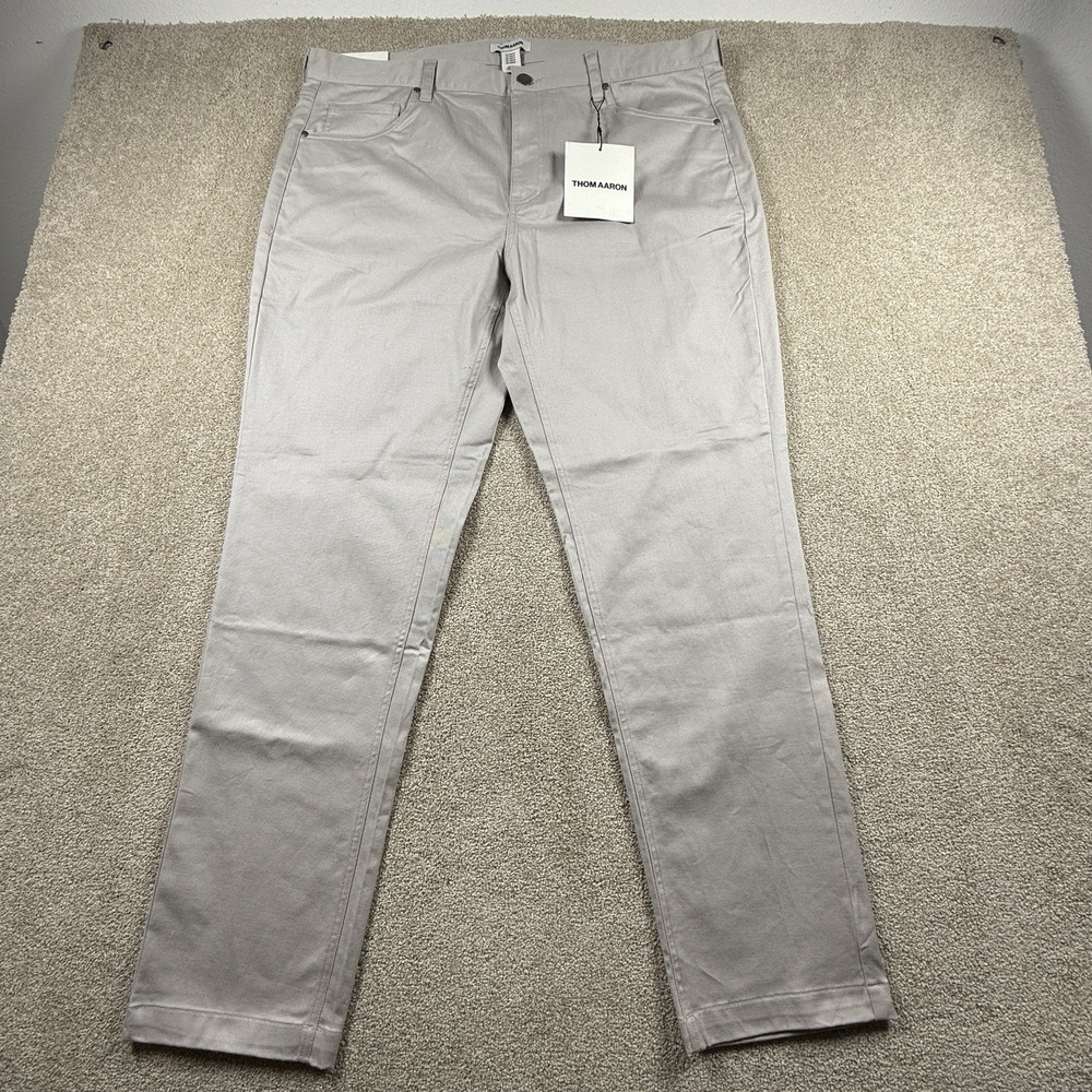 Thom Aaron Pants Mens 40x32 Light Gray Chino Stretch‎ Casual